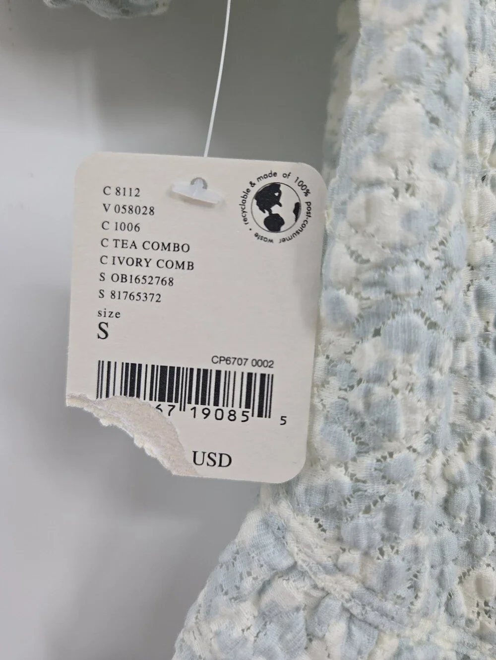 Free People Oh Baby Lace Top Light Blue Floral Puff Sleeve Peasant